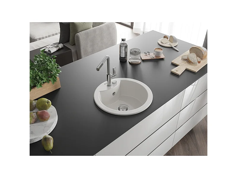 Mexen Diego 1-Bowl Granite Sink with Flora Kitchen Tap, White - 6512-20-670401-06