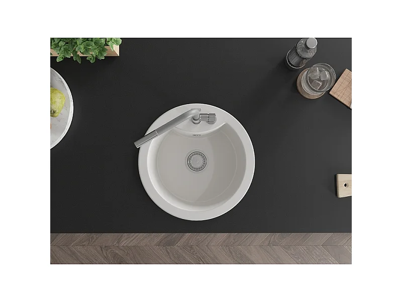 Mexen Diego 1-Bowl Granite Sink with Flora Kitchen Tap, White - 6512-20-670401-06