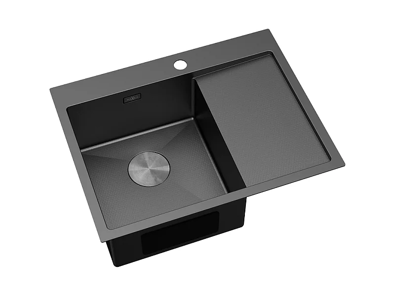 Mexen Exar pias de aço inoxidável de 1 cubas com escorredor à esquerda 620 x 480 mm, preto HC - 6431621005L-70HC