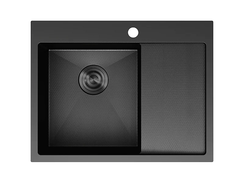Mexen Exar pias de aço inoxidável de 1 cubas com escorredor à esquerda 620 x 480 mm, preto HC - 6431621005L-70HC