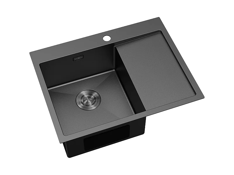 Mexen Exar pias de aço inoxidável de 1 cubas com escorredor à esquerda 620 x 480 mm, preto HC - 6431621005L-70HC