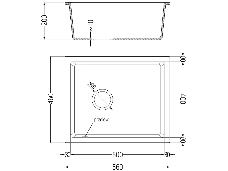 Mexen Pedro évier en granit 1 bac 560 x 460 mm, blanc, siphon noir - 6508561000-20-B