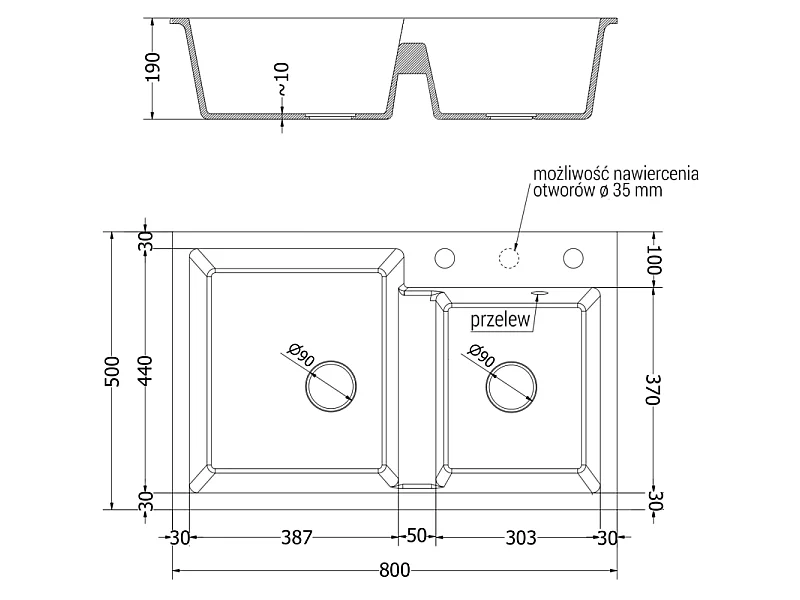 Mexen Tomas granite double sink with Elia kitchen tap, black - 6516-77-670101-50-B