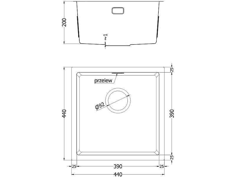Mexen Trixo jeklena pomivalna korita z 1 komoro 440 x 440 mm, inox - 6413441000-01