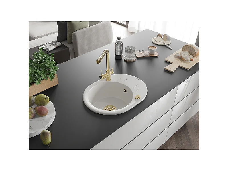 Mexen Kevin fregadero de granito de 1 compartimento con escurridor y grifo de cocina Duero, blanco - 6517-20-671600-50