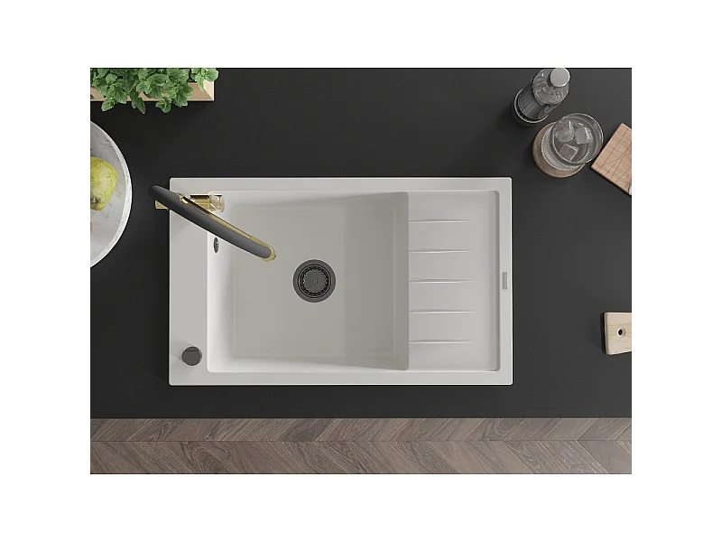 Mexen Elias fregadero de granito de 1 taza con escurridor y grifo de cocina Duo, blanco - 6511-20-671701-57-B