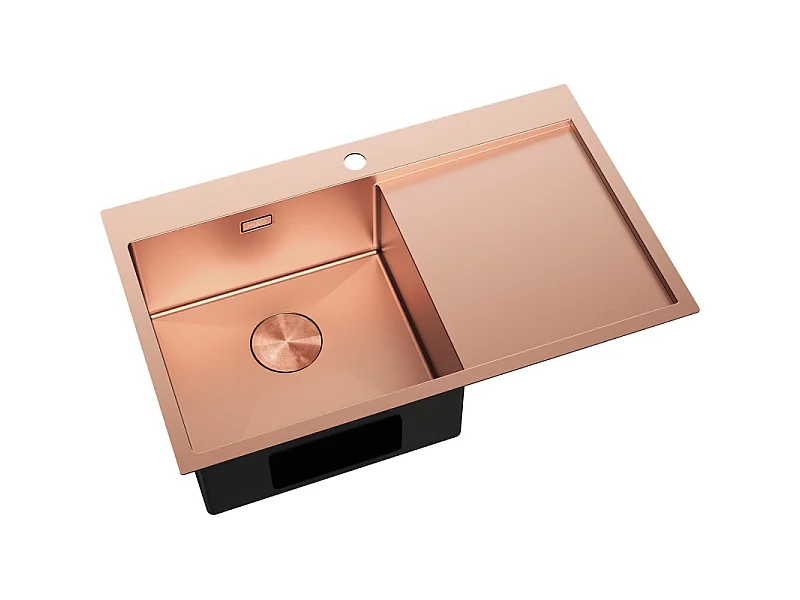 Mexen Exar évier en acier inoxydable à 1 bac avec égouttoir, gauche 780 x 480 mm, cuivre - 6433781010L-65