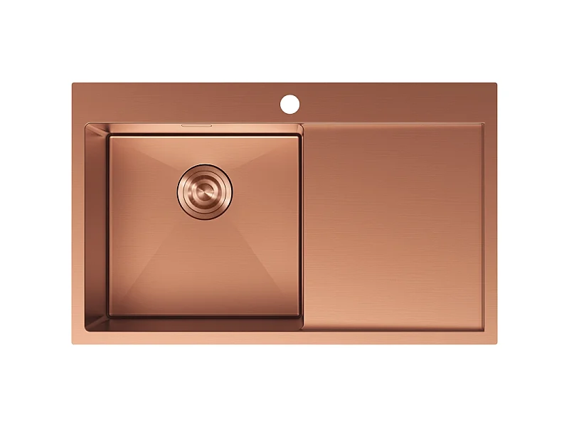 Mexen Exar évier en acier inoxydable à 1 bac avec égouttoir, gauche 780 x 480 mm, cuivre - 6433781010L-65