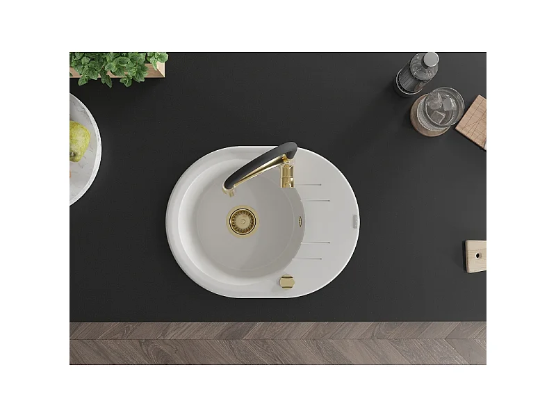 Mexen Kevin fregadero de granito de 1 seno con escurridor y grifo de cocina Aster, blanco - 6517-20-73450-57-G
