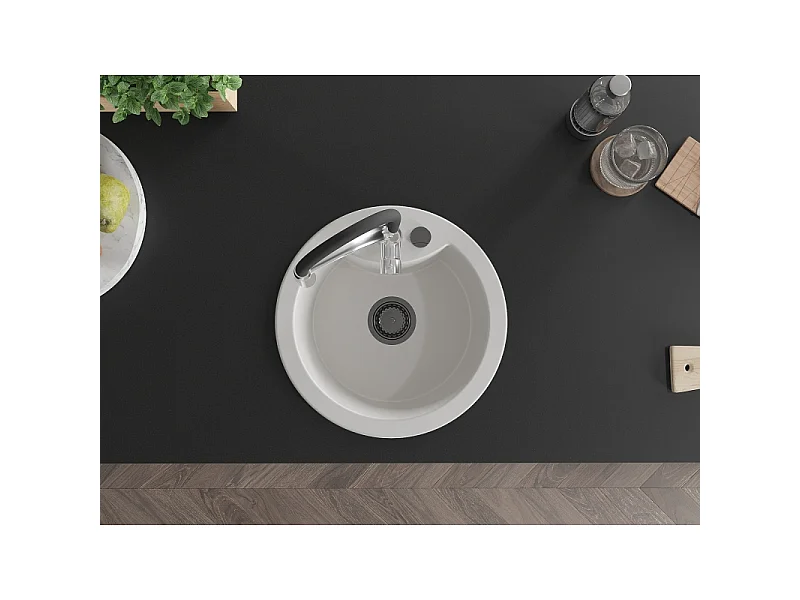 Mexen Diego lavello in granito a 1 vasca con rubinetto cucina Aster, bianco - 6512-20-73450-07-B