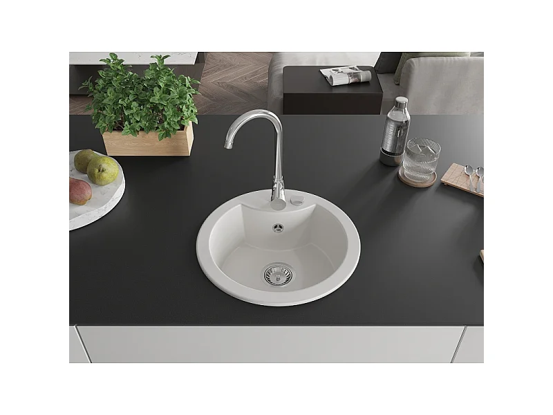 Mexen Diego lavello in granito 1 vasca 488 x 480 mm, bianco, sifone cromato - 6512481000-20