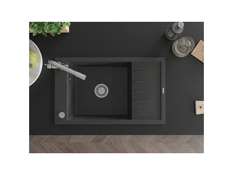 Mexen Elias fregadero de granito de 1 cubeta con escurridor y grifo de cocina Duero, negro moteado - 6511-76-671600-00