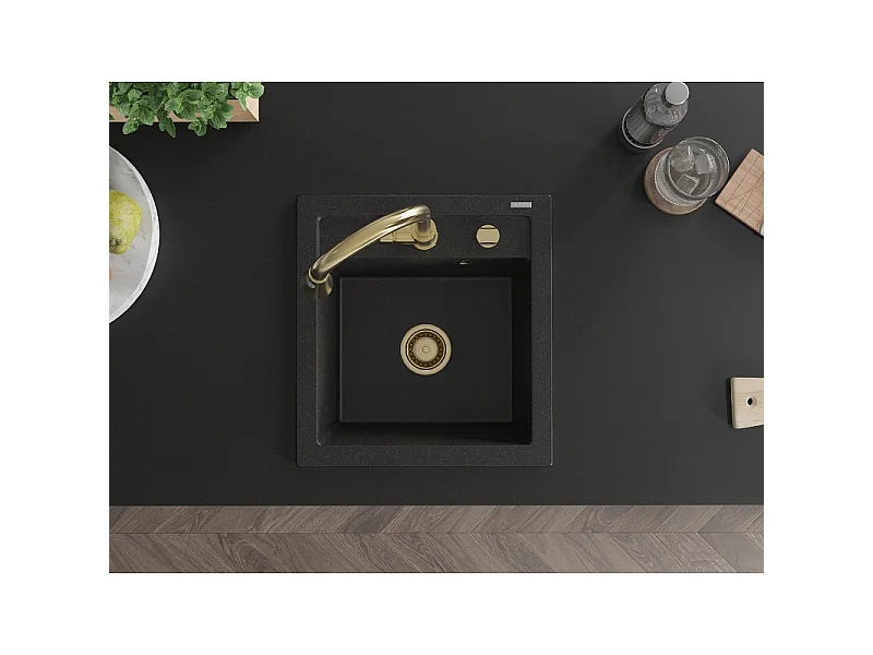 Mexen Vito 1-bowl granite kitchen sink with Elia kitchen tap, black/silver metallic - 6503-73-670101-50