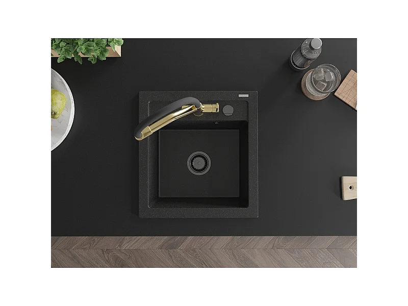 Mexen Vito 1-bowl granite kitchen sink with Duo tap, black/silver metallic - 6503-73-671701-57-B