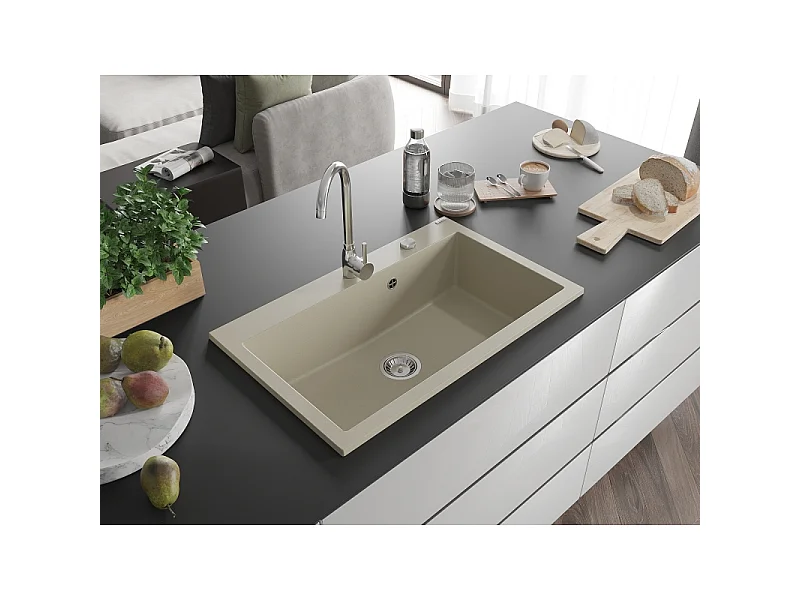 Mexen Elix Granite Sink 1-Bowl 800 x 500 mm, Beige, Chrome Syphon - 6527801005-69