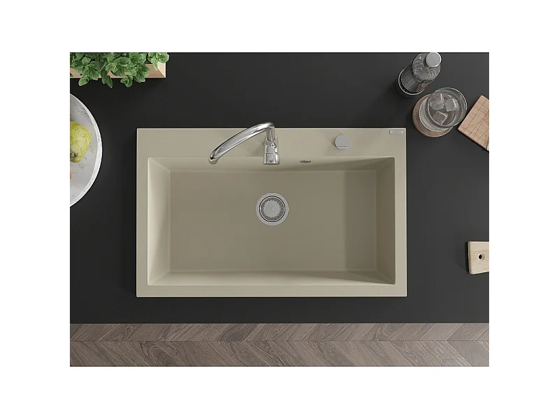 Mexen Elix Granite Sink 1-Bowl 800 x 500 mm, Beige, Chrome Syphon - 6527801005-69