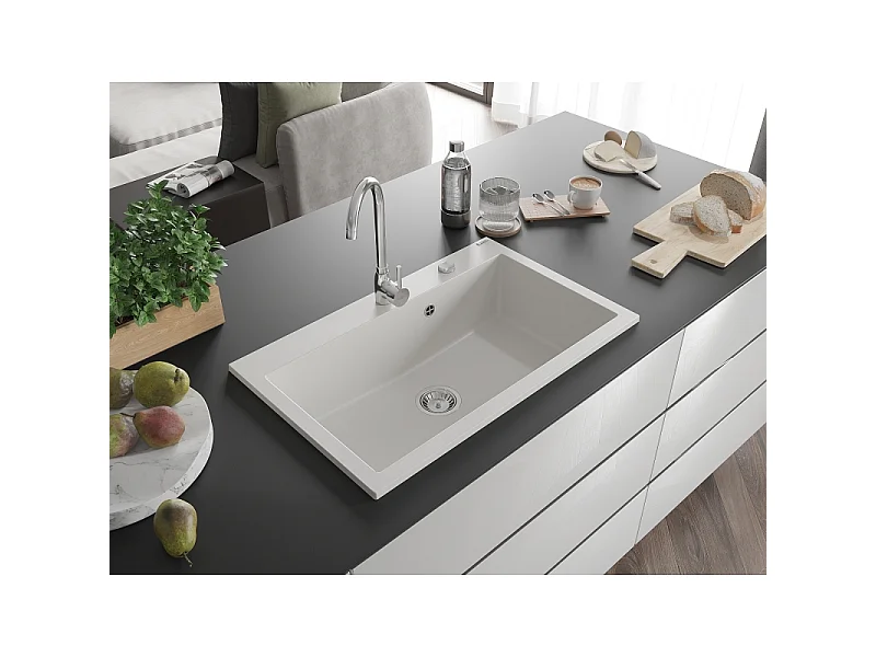 Mexen Elix lava-loiça de granito de 1-bacia 800 x 500 mm, branco, sifão cromado - 6527801005-20