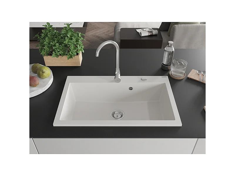 Mexen Elix lava-loiça de granito de 1-bacia 800 x 500 mm, branco, sifão cromado - 6527801005-20