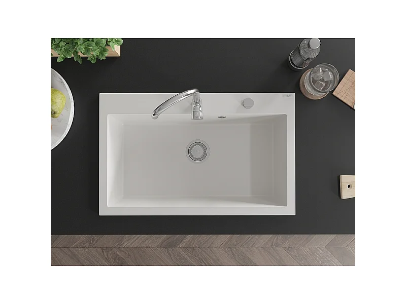 Mexen Elix lava-loiça de granito de 1-bacia 800 x 500 mm, branco, sifão cromado - 6527801005-20