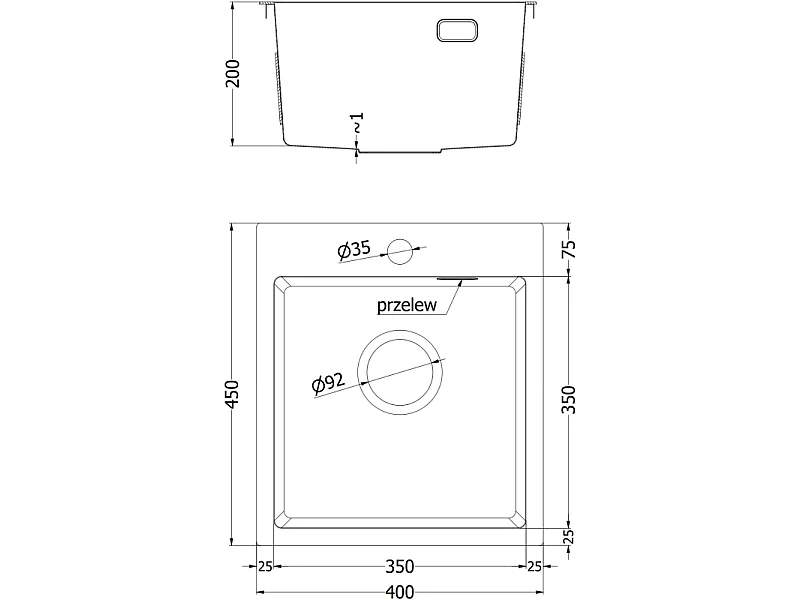 Mexen Solix fregadero de acero inoxidable de 1 seno 400 x 450 mm, negro HC - 6401401000-70HC