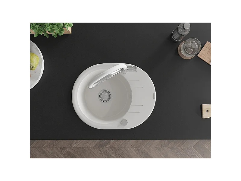 Mexen Kevin fregadero de granito de 1 compartimento con grifo de cocina Duo, blanco - 6517-20-671701-02