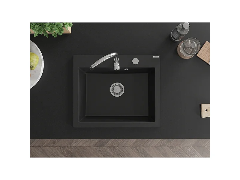 Mexen Elix lava-louça de granito de 1 câmara 600 x 500 mm, preto, sifão cromado - 6525601005-77