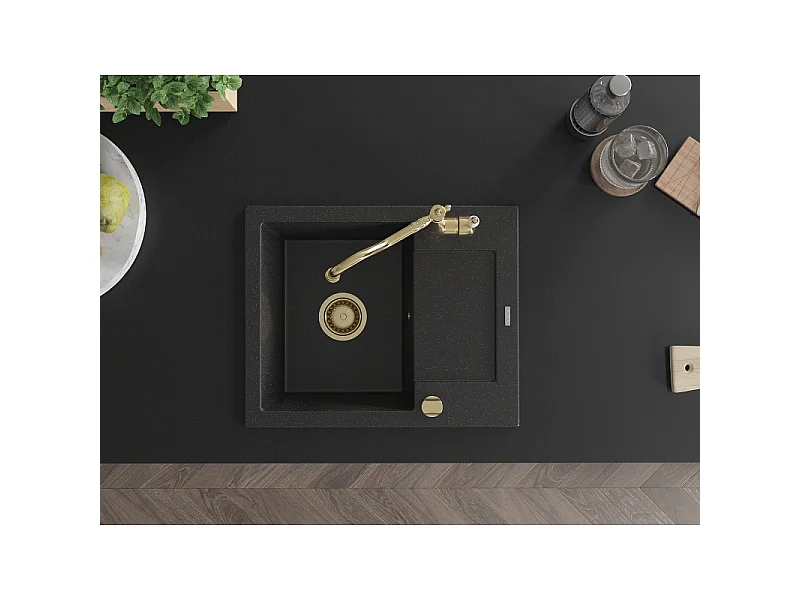 Mexen Enzo fregadero de granito de 1 seno con escurridor y grifo de cocina Carla, negro/plateado metálico - 6506-73-670700-50