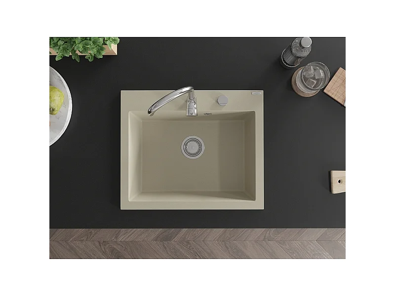 Mexen Elix granite sink 1-bowl 600 x 500 mm, beige, chrome siphon - 6525601005-69