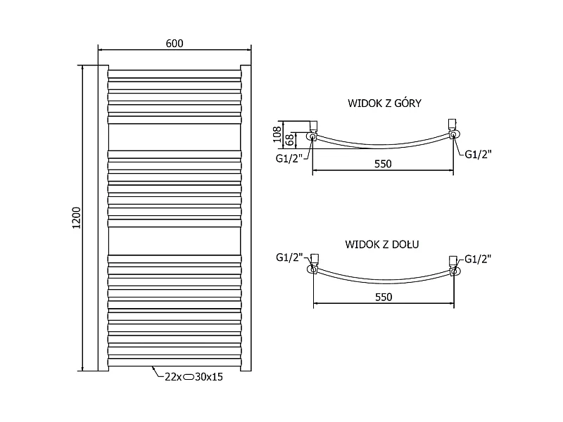 Mexen Helios radiateur de salle de bain 1200 x 600 mm, 521 W, doré - W103-1200-600-00-50