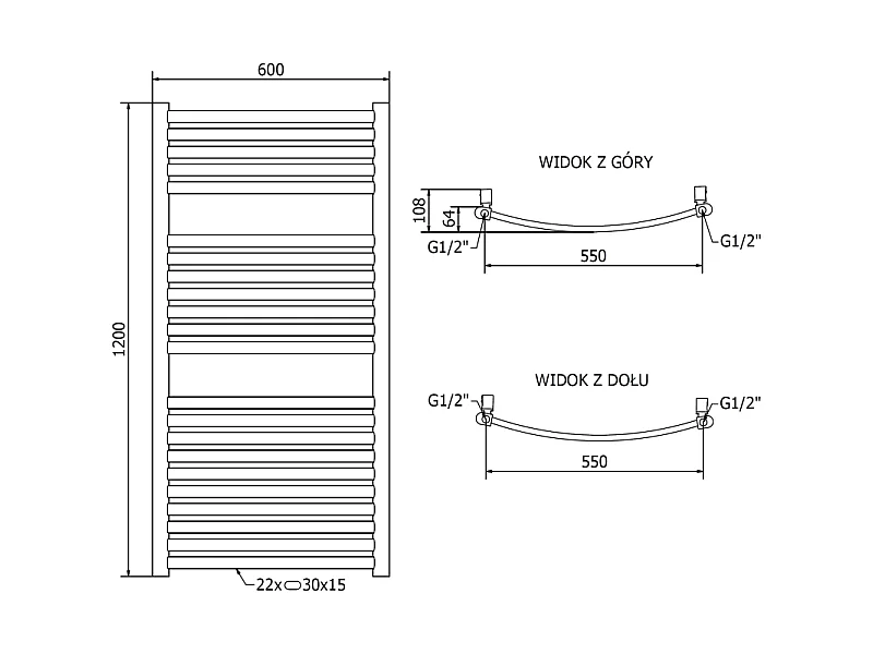 Mexen Helios radiateur de salle de bain 1200 x 600 mm, 521 W, doré - W103-1200-600-00-50