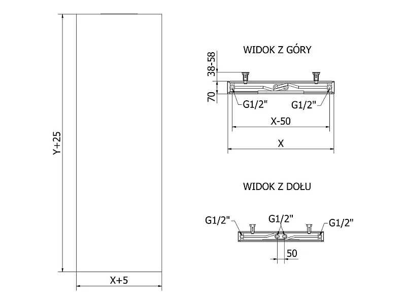 Mexen VS20S Flat radiador de painel 1600 x 400 mm, ligação inferior central, 794 W, preto - W6-160-040-70 - W6VS20S-160-040-70