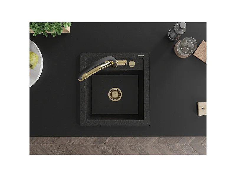 Mexen Vito fregadero de granito de 1 compartimento con grifo de cocina Duo, negro/plateado metálico - 6503-73-671701-57-G