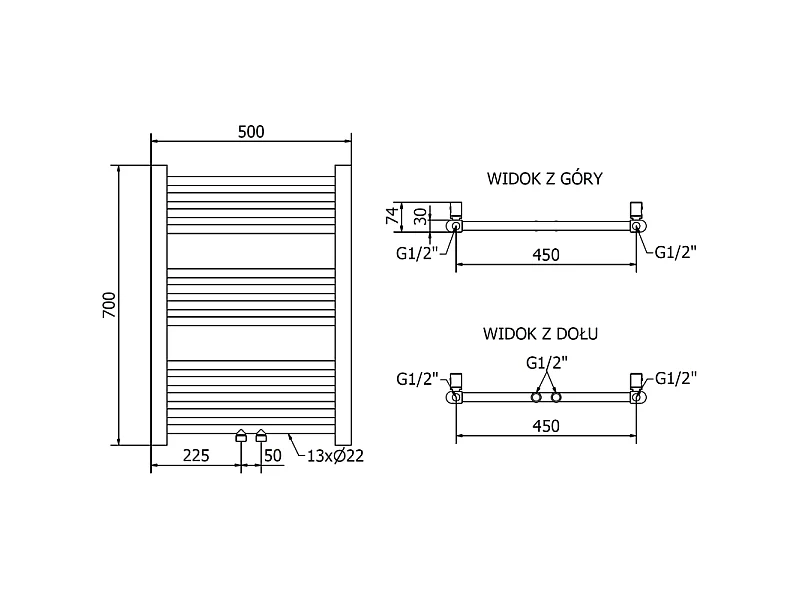 Mexen Mars radiador de casa de banho 700 x 500 mm, 224 W, dourado - W110-0700-500-00-50