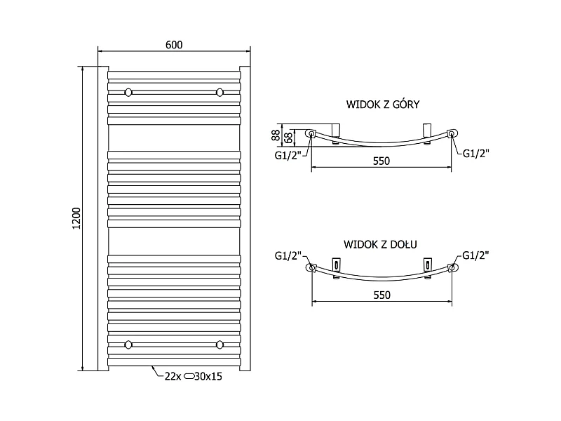 Mexen Helios radiateur salle de bain 1200 x 600 mm, 563 W, blanc - W103-1200-600-00-20