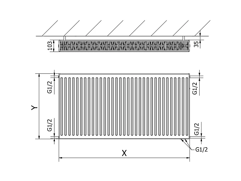 Mexen CV22 radiateur à panneau 500 x 1600 mm, connexion inférieure, 2279 W, blanc - W622-050-160-00
