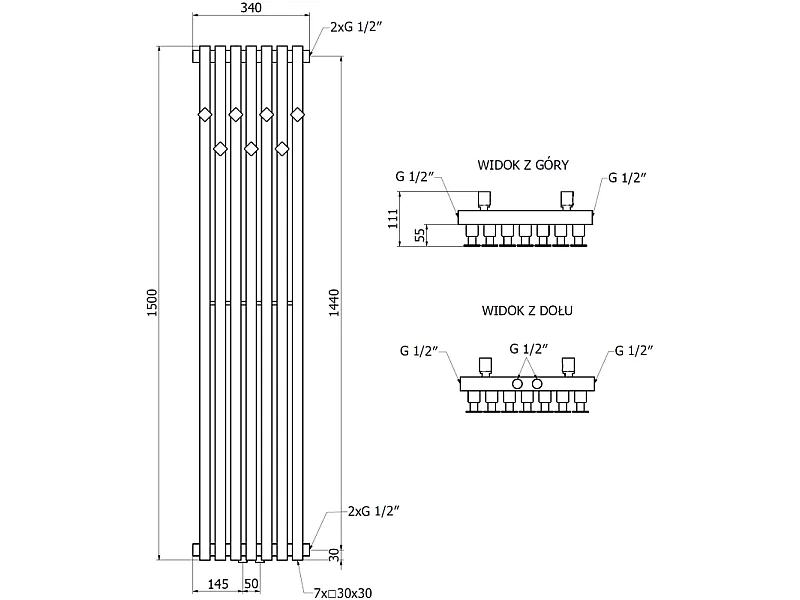 Mexen Flux decorative bathroom radiator 1500 x 360 mm, 630 W, white - W127-1500-360-00-20
