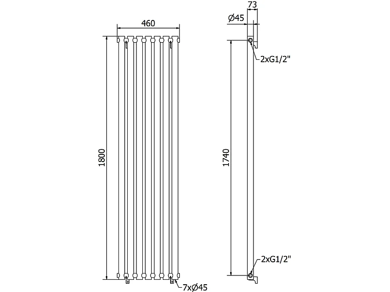 Mexen Texas radiateur décoratif 1800 x 460 mm, 965 W, noir - W203-1800-460-00-70