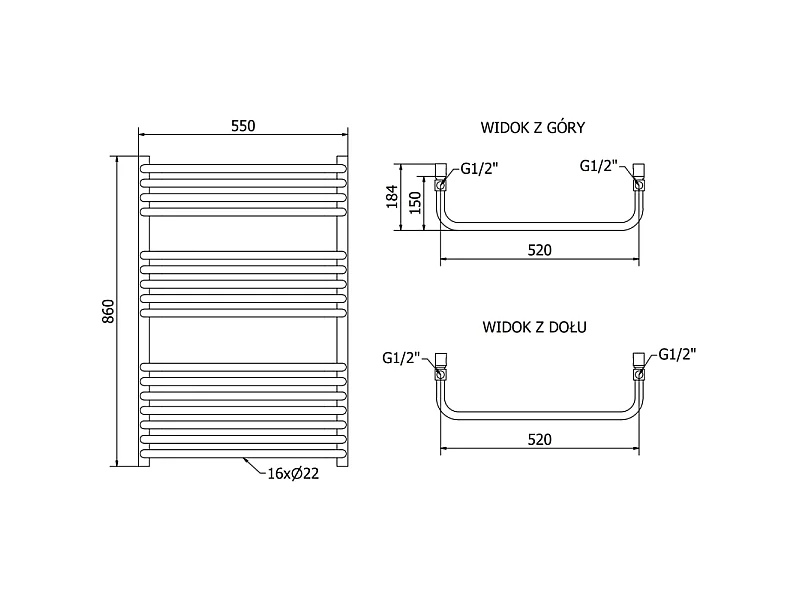 Mexen Apollo bathroom radiator 860 x 550 mm, 481 W, white - W117-0860-550-00-20