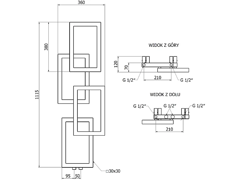 Mexen Grid radiateur décoratif de salle de bains 1115 x 360 mm, 279 W, anthracite - W215-1115-360-00-66