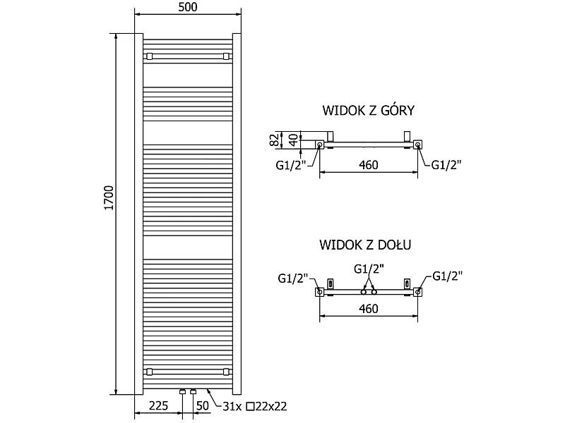 Mexen Pluton radiateur électrique 1700 x 500 mm, 900 W, noir - W106-1700-500-2900-70