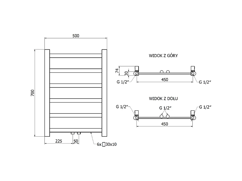 Mexen Bolt radiateur de salle de bain 700 x 500 mm, 188 W, noir - W126-0700-500-00-70