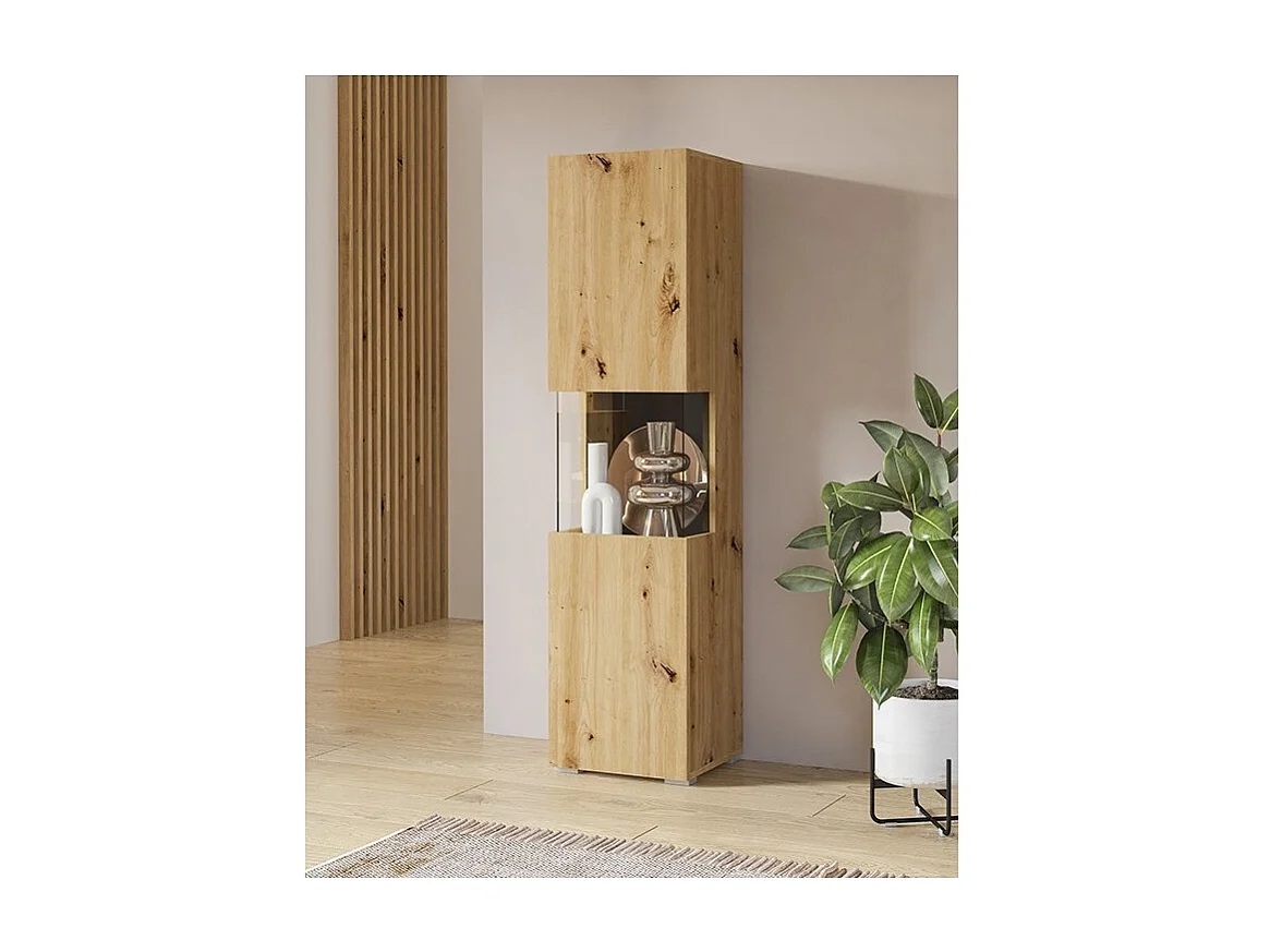 Vitrine mit 1 teilweise verglasten Tür aus der Kollektion EVA. Farbe Eiche und Schwarz.