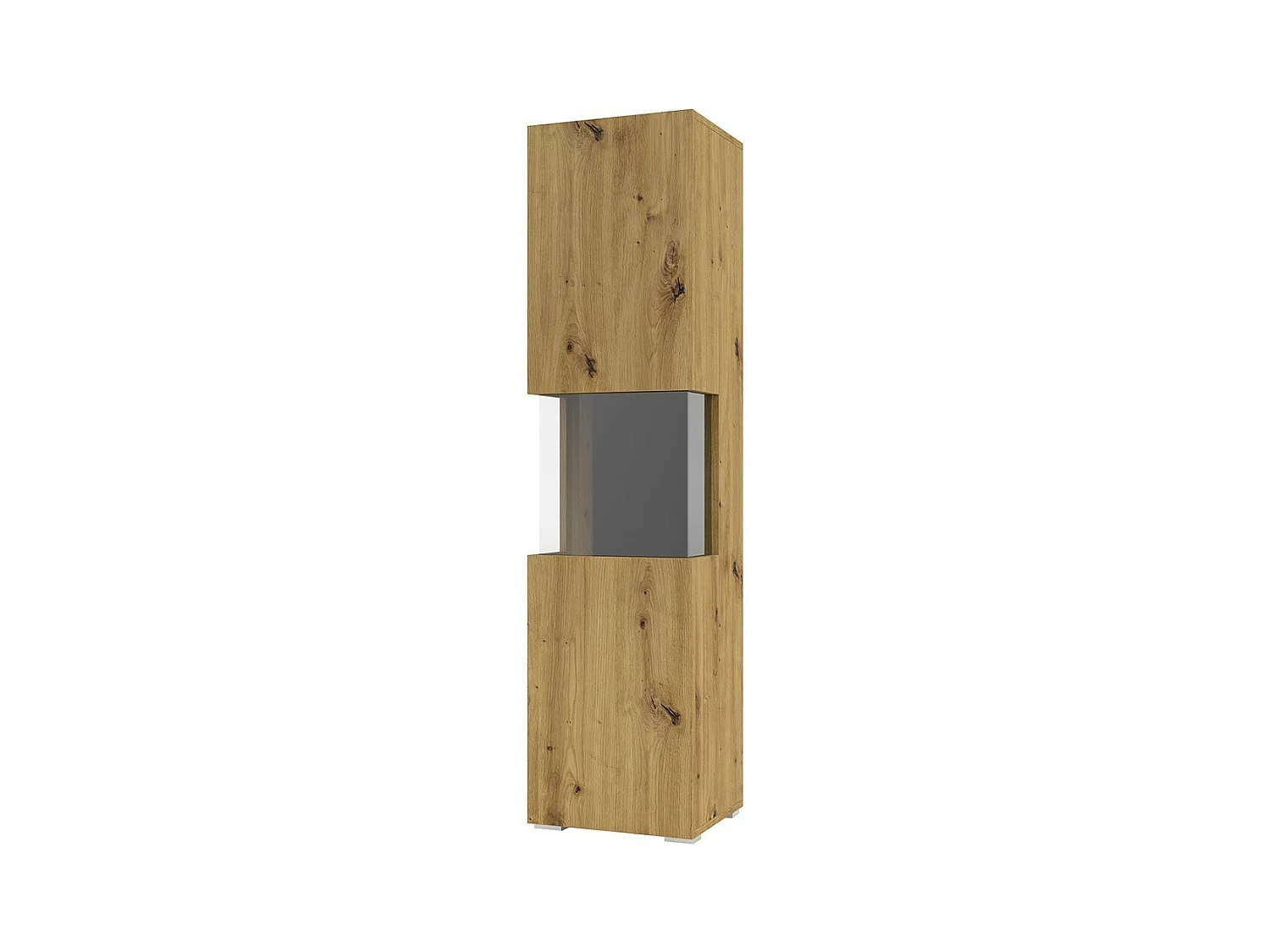 Vitrinekast met 1 deels glazen deur uit de EVA-collectie. Kleur eiken en zwart.