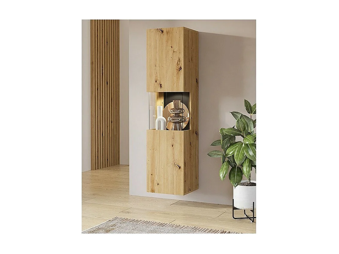 Vitrina 1 porta parcialmente envidraçada coleção EVA. Cor carvalho e preto.