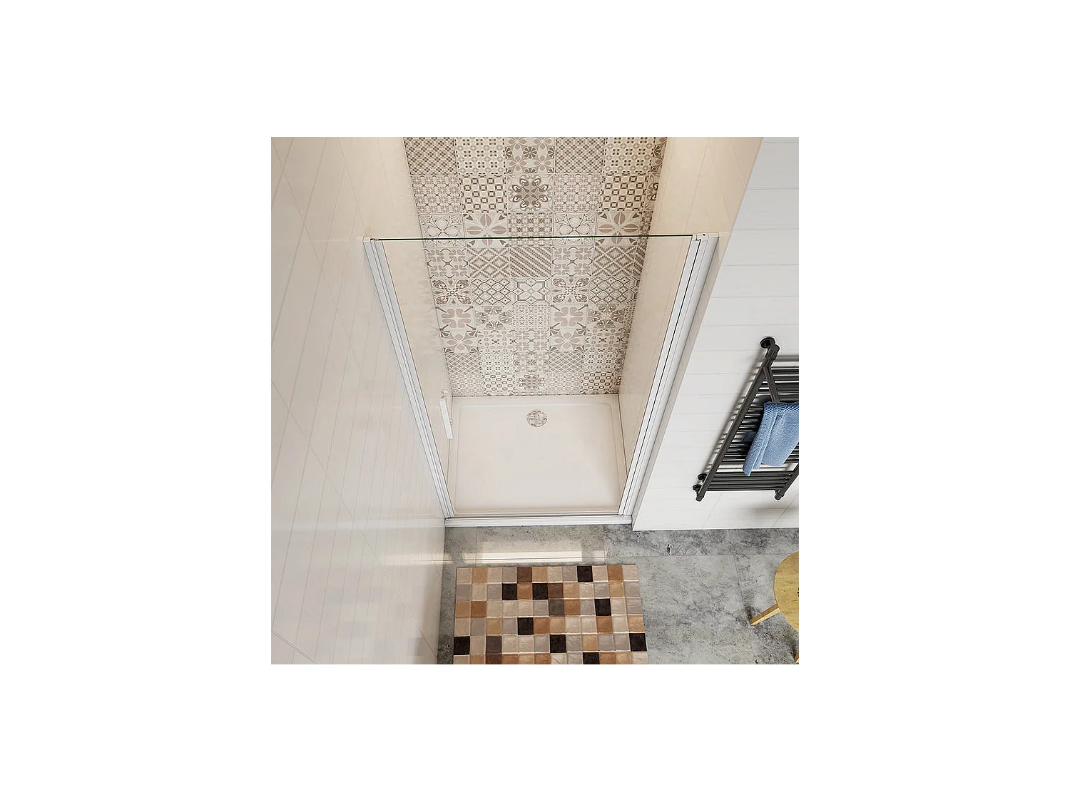 Porte de douche pivotante 70x185cm profilé blanc en verre de sécurité et transparent