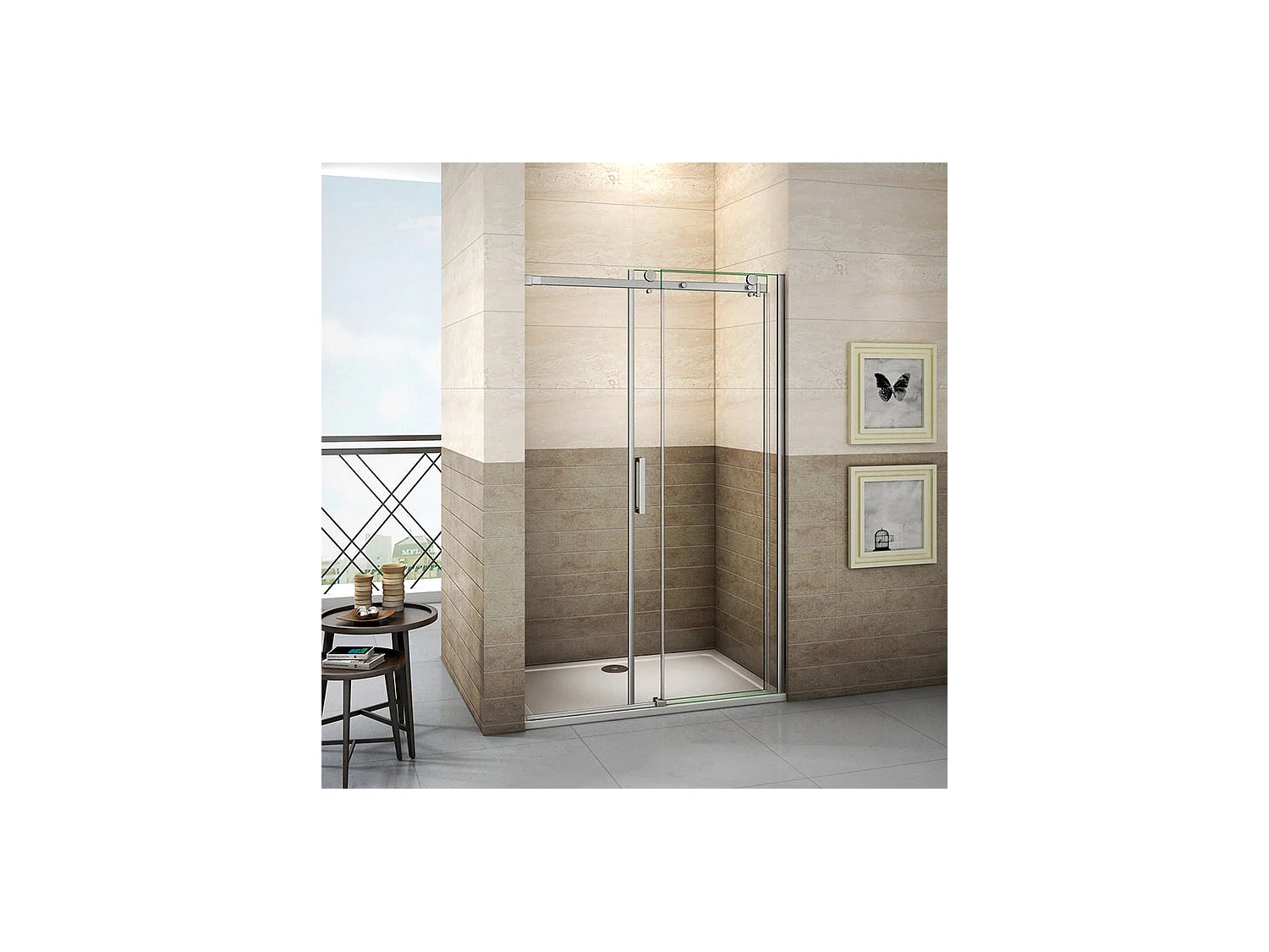 Porte de douche coulissante 140cm Hauteur 195cm en verre 8mm securit anticalcaire, porte de douche installée en niche