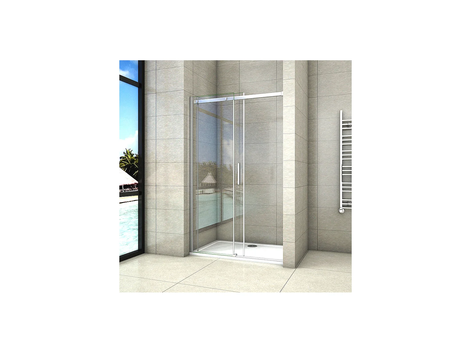 Porte de douche coulissante 140x195cm, porte de douche installée en niche, verre de sécurité anticalcaire 8mm, profilé chromé