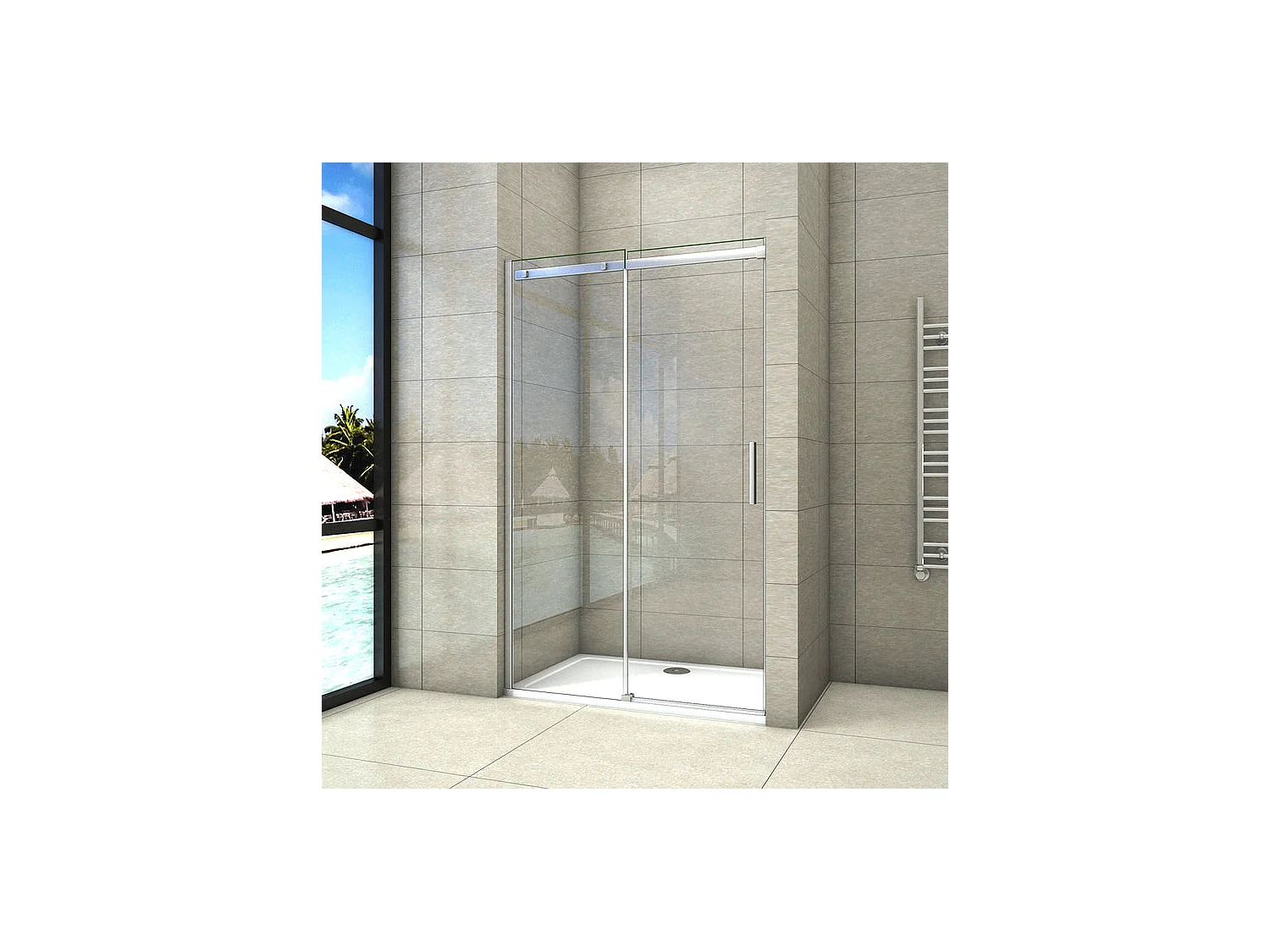 Porte de douche coulissante 160x195cm, porte de douche installée en niche, verre de sécurité anticalcaire 8mm, profilé chromé