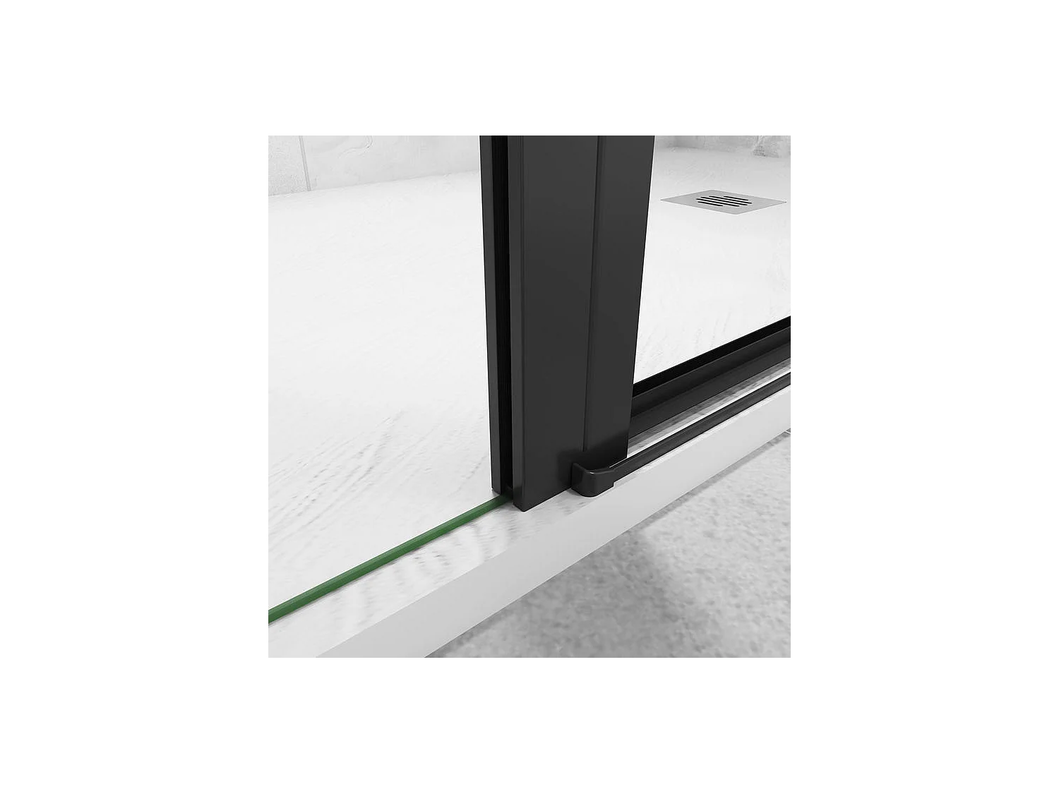 Porte de douche battante 155x200cm avec 2 éléments fixes Profilé noir mat, Porte de douche Hauteur 200cm en verre anticalcaire
