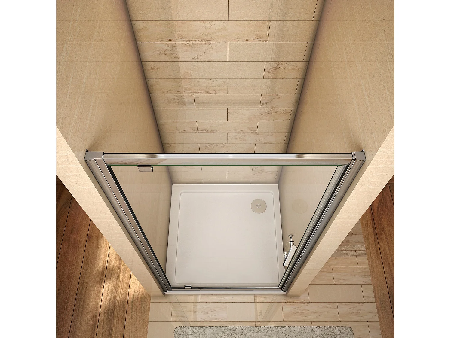 Porte de douche 80x185cm en 6mm verre securit transparent, porte de douche pivotante à pince tournée, installation en niche